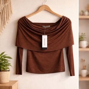 Naked Wardrobe Chocolate Off-The-Shoulder Top